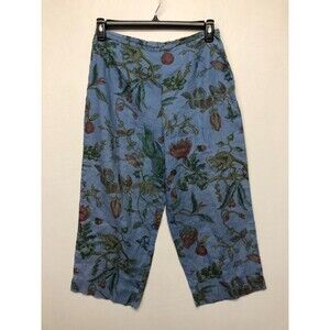 Silk Club Collection Women 100% Linen Crop Pants Size 12 Petite Floral B252 -26